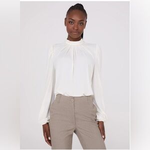 Textured Mock Neck Top With Pearl Details